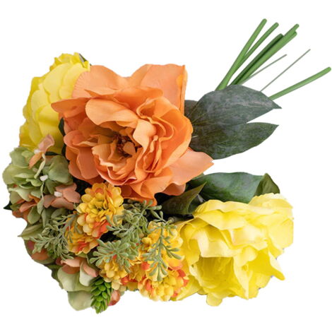 Fleurs Artificielles YALIOURS - Bouquet DIY En Soie Orange, 20 Fleurs + 10 Ornements, Décoration Maison Mariage