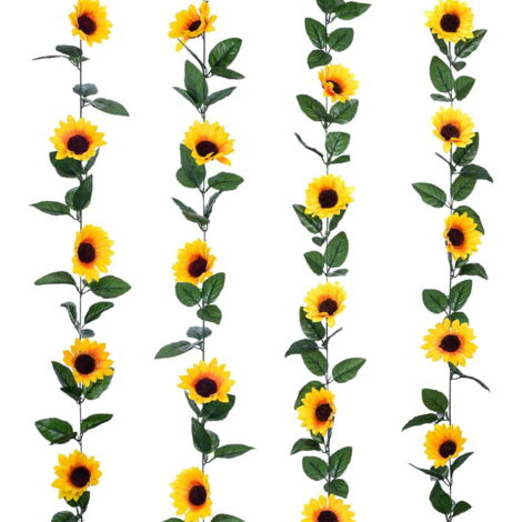 2 PCS Guirlande De Tournesols Artificiels 2.3m – 7.5ft Fleurs De Tournesol Réalistes Pour Décoration Mariage Et Maison