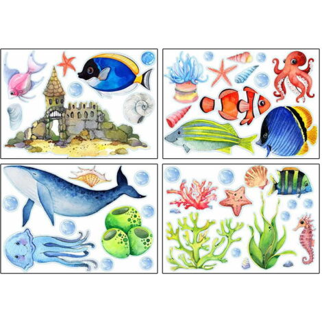 Runtoo Autocollants Muraux Avec Motif De Grandes Fleurs Et Bulles Sous L'océan Pour Salle De