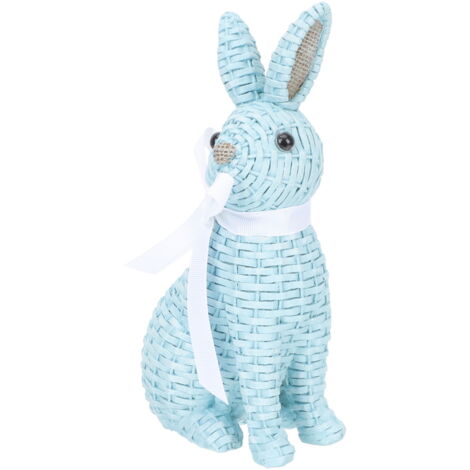 Figurine De Lapin Assis En Résine Bleue Avec Flocage Doux - Décoration D'intérieur Tendance - Plusieurs Tailles - 12