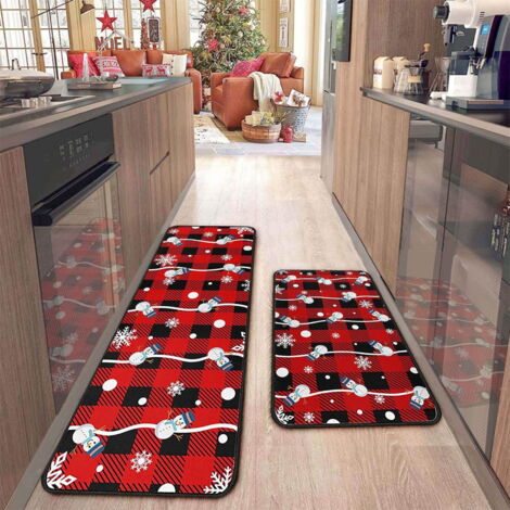 Lot De 2 Tapis De Noël – 57x110 Cm – Rouge Flocon De Neige – RUGWORLD