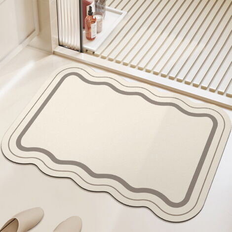 Tapis De Bain En Terre De Diatomées – 40 X 60 Cm, Super Absorbant, Antidérapant, Séchage Rapide, Facile à Nettoyer, Motif Gris