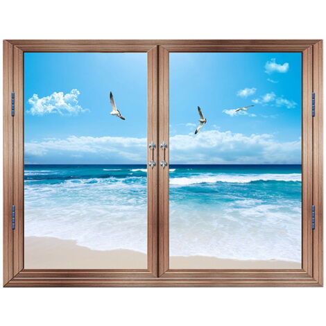Sticker Mural Fenêtre Faux Paysage - Autocollant Amovible Déco - Neuf Générique