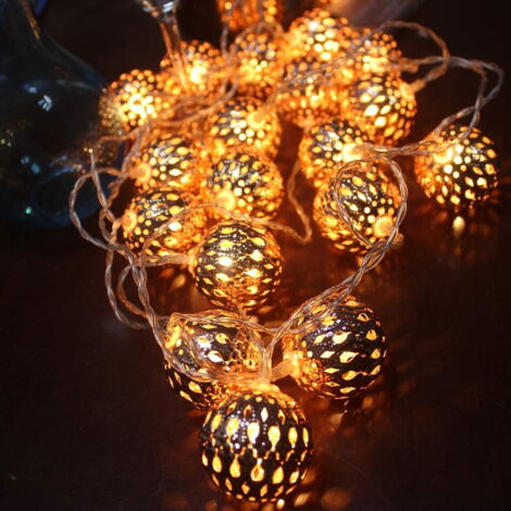 Guirlande Lumineuse Marocaine MyCozyLite 20 Globes Métal Argenté - 3m à Pile Avec Minuterie - Intérieur Extérieur Noël Mariage
