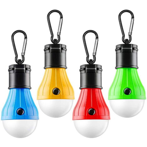 Lot De 4 Lampes LED Pour Tente Camping - Avec Crochet, 3 Modes, étanche - Légères Et Portables