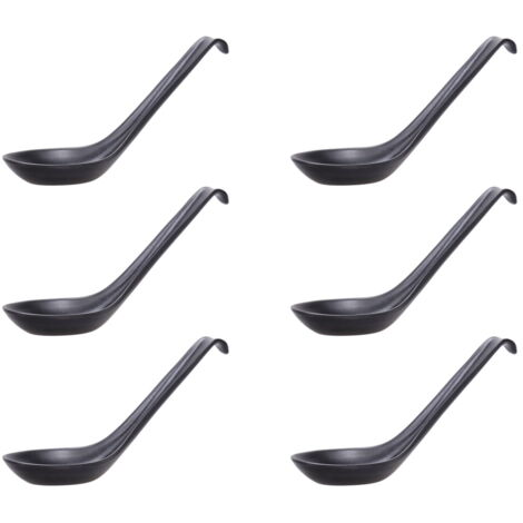 TJ Global Lot de 3 cuillères japonaises à long manche en mélamine rouge et noir pour ramen, soupe, casserole chaude, mélange, remuer