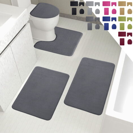 YIHOUSE Lot De 3 Tapis De Salle De Bain En Mousse à Mémoire De Forme, Antidérapants Pour Salle De Bain, Absorbants D'eau, Lavables, Gris Clair