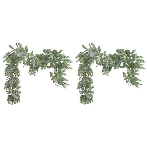 2 Guirlandes D'Eucalyptus Artificiel 180cm - Feuilles Cryptées Avec Fleurs Blanches, Pour Décoration Mariage, Table, Cheminée