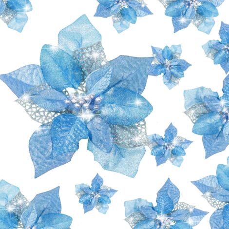 36 Pièces Fausses Fleurs Poinsettia À Paillettes De Noël