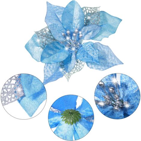 Fleurs De Noël Artificielles à Paillettes - Lot De 10, Décorations Pour Sapin Ou Maison, 15 Cm
