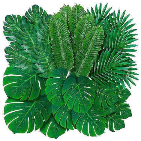 60 Feuilles Artificielles Tropicales, 6 Types Différents, Décoration Plante Imitation