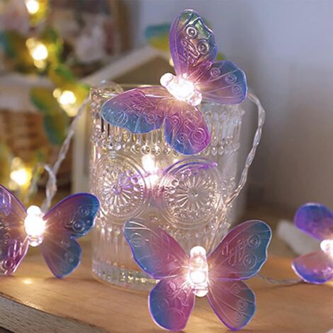 Guirlande Lumineuse 3 M Avec 20 Papillons LED - Alimentation Piles - Violet, Pour Déco Intérieur/extérieur