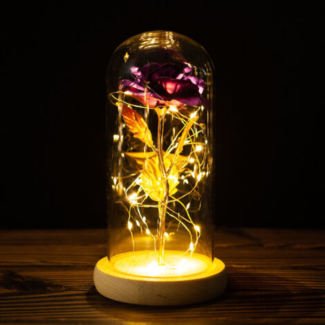 Gadpiparty Rose préservée dans une boîte - Cadeau de rose éternelle dans un dôme en verre avec nœud - Rose préservée pour jubilé, anniversaire, Saint- Valentin, cadeau d'invité de mariage (violet