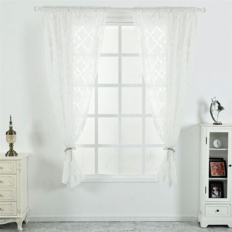 Lot De 2 Rideaux En Dentelle Transparente 150x245 Cm - Blanc, œillets, Pour Salon, Chambre - Style Rétro Romantique