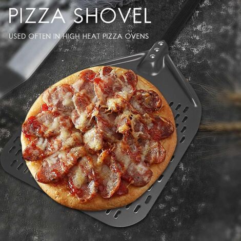 XRPRPX Pelle à Pizza Perforée 12 Pouces – Aluminium Anodisé, Manche Pliable, Idéale Pour Four Et BBQ