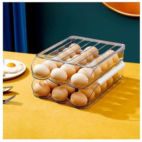 KAHEIGN Lot De 2 Porte-Oeufs Roulants 2 Niveaux - Stockage Automatique Transparent Pour Réfrigérateur