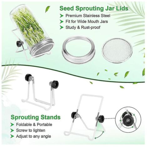 Litthing Kit 6Pcs Couvercles Germination Acier Inoxydable Avec Supports - Germoir Graines Mason Jar