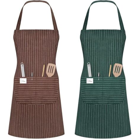 Lot De 2 Tabliers, Tablier De Cuisine Imperméable Avec Poches, Tablier