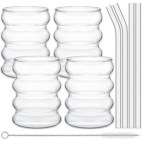 BORDEAG 2 Verres à Eau Ondulés 530ml Avec Pailles - Tasses à Café Expresso En Verre Borosilicate