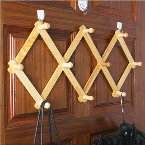 Porte-Manteau Mural Extensible En Bois Avec Pinces - Pour Casquettes, Chapeaux, Manteaux, Économiseur D'Espace, Design Accordéon Réglable, 4 Tailles Au Choix