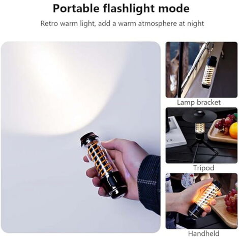 Lampe Tempête Lanterne Vintage Rechargeable Lampe De Table Sans Fil LED Lumire Flamme Veilleuse Extrieur Rtro Lampe Camping Dimmable Avec Chargeur 3 Modes Dclairage 1800 Mah Bronze Ensoleill 65934787