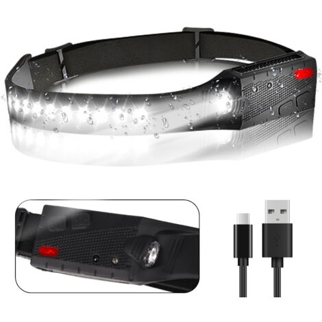 Fonction Induction Lampe Frontale, Lampe Phare LED Rechargeable Puissante Super Lumineux, Etanche Lampe Torche LED, pour Course Camping randonnée Chasse pêche, Red-Ensoleillé