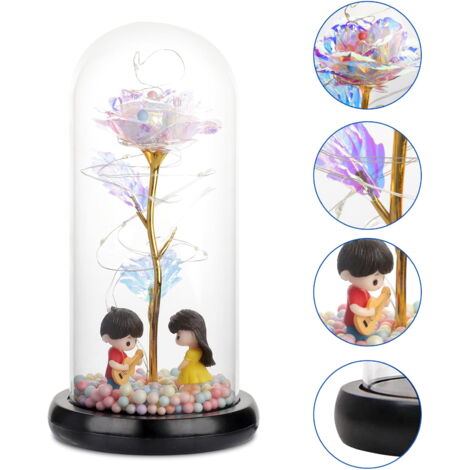 Rose Dorée - Rose Dorée Dans Un Dôme En Verre Avec LED - La Beauté Et