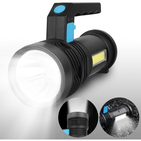 Lampe torche rechargeable 900 lumens, double source lumineuse - 7 modes, batterie 1200 mAh, avec clip, étanche IPX4, design magnétique, LED | Leroy Merlin