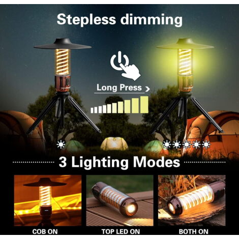 Lot De 2 Lanternes De Camping LED Rechargeables USB, 5 Modes De Luminosite Pour Tentes Jardins Exterieur Randonnee Et Terrasses 80 W 98189174