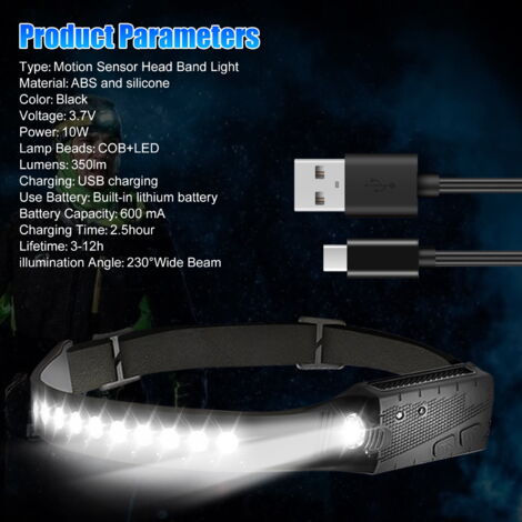 LAMPE TORCHE FRONTALE Puissante Induction COB LED Rechargeable Etanche Neuf EUR 4,99 - FR