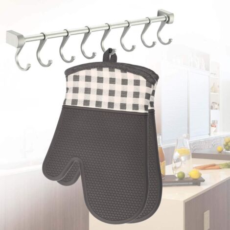 Gants De Cuisine En Silicone Résistant à 260°C - Longueur 35 Cm - Doublure Coton - Antidérapants - Vert - Sans BPA - 9