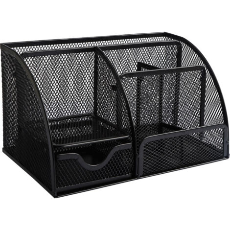 Porte-stylo Bureau En Maille Métallique - Rangement élégant Stylos Crayons Pinceaux - Noir Carré