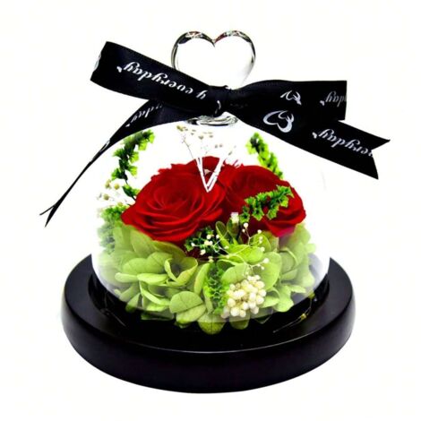 Fleur éternelle Sous Cloche En Verre - Décoration Maison Romantique, Cadeau Saint-Valentin Ou Noël