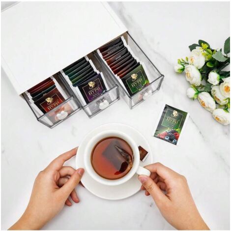 SOLUSTRE Lot 2 Organisateurs Sachets De Thé Multifonction Noir – Boîte 3 Compartiments ABS – Rangement Cuisine Bureau Condiments & Thé