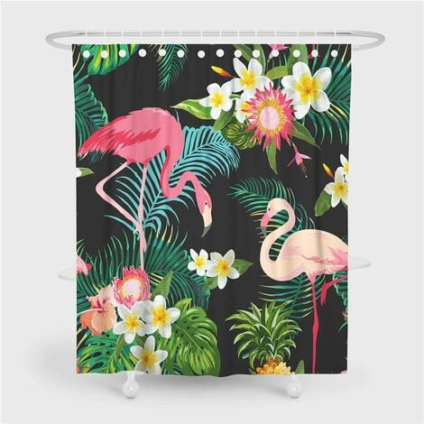 Fei Yu Rideau de Douche Animal Flamingo Impression, Imperméable Polyester 3D Impression numérique Décorations de Salle de Bain Art Impression Rideau 12 Crochets (180x180cm,Plant-Flamingo)