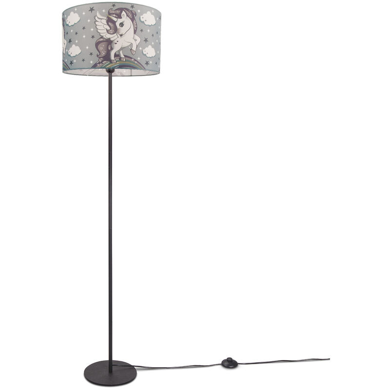Abat-jour: Gris Paco Home Lampe d'enfant Lampe de table LED Chambre d'enfant Lampe avec motif lune E14 Ø18 cm Pied de lampe: Noir 