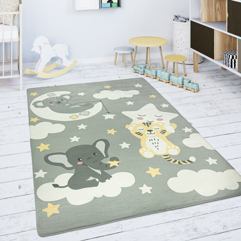 Tapis Chambre Enfant Rond 80 Cm Motif Chat 3D - Moquette De Jeu Crème Gris Blanc