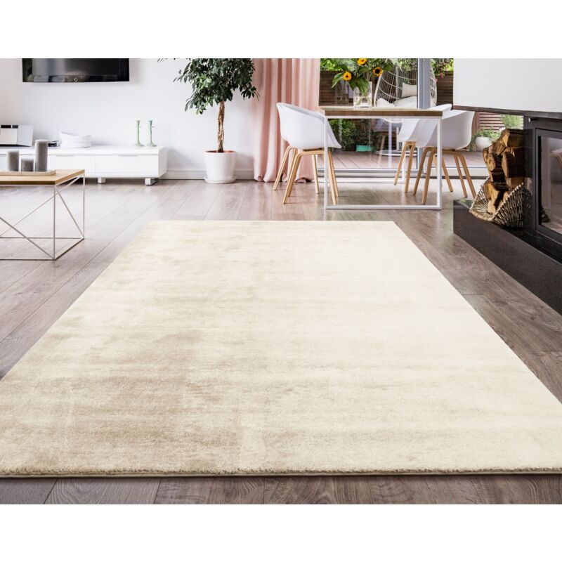 Tapis à Poils Courts Blanc Crème 200x280cm - Lavable En Machine, Antidérapant, Doux, Pour Salon/chambre, Aspect Fourrure