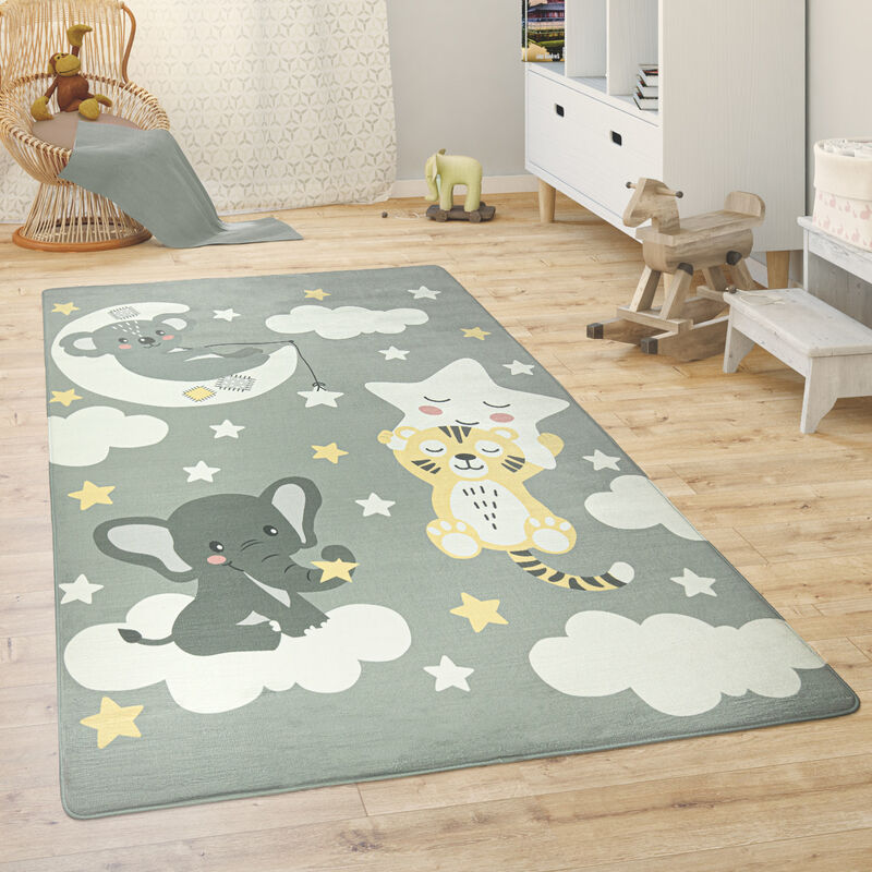 Jouer à la marelle avec des animaux antidérapant chambre d'enfants tapis de  jeu boucle pile rectangle 140x200cm gris