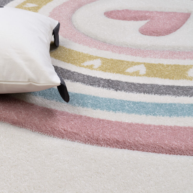 Tapis Enfant Paco Home 160x230cm - Motifs 3D Cœurs & Pois - 100% Polypropylène - Antidérapant - Lavable Machine