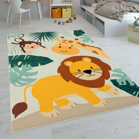 Paco Home Tapis Enfant, Tapis Poils Ras Chambre Enfant Différents Designs Tapis Jeu Coloré 200 cm carré, Beige 3