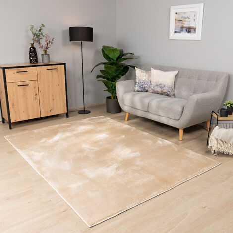 Paco Home Tapis Salon Chambre Adulte Poils Ras Lavable En Machine Uni Moelleux 200 cm carré, Beige Foncé (1/5)