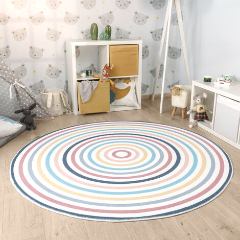 Tapis Chambre Enfant Paco Home Rond 200 Cm - Beige, Lavable Machine, Motifs Animaux, OEKO-TEX