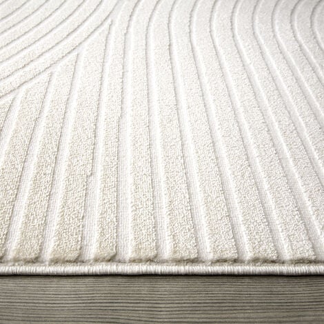 Paco Home Tapis Salon Chambre Adulte Poils Ras Uni Motif Scandinave Motif Geometrique 80x150 cm, Crème 5