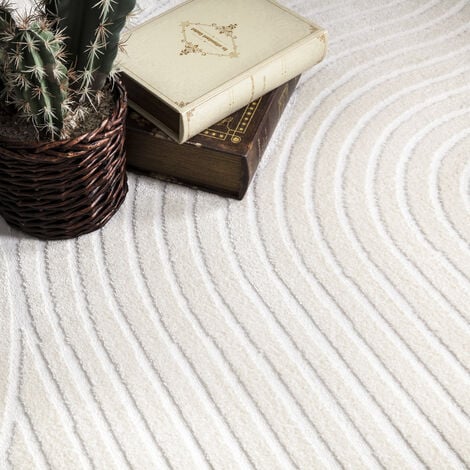 Paco Home Tapis Salon Chambre Adulte Poils Ras Uni Motif Scandinave Motif Geometrique 80x150 cm, Crème 5