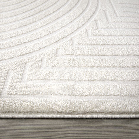 Paco Home Tapis Salon Chambre Adulte Poils Ras Uni Motif Scandinave Motif Geometrique 80x150 cm, Crème 2