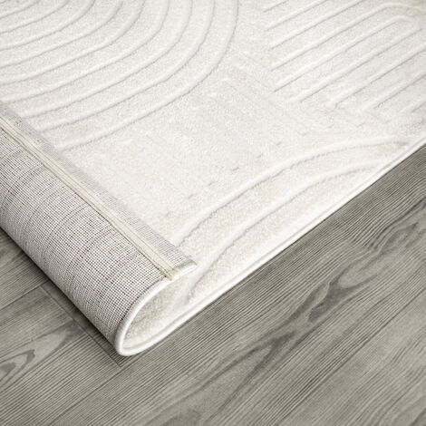 Paco Home Tapis Salon Chambre Adulte Poils Ras Uni Motif Scandinave Motif Geometrique 80x150 cm, Crème 2