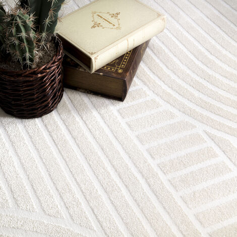 Paco Home Tapis Salon Chambre Adulte Poils Ras Uni Motif Scandinave Motif Geometrique 80x150 cm, Crème