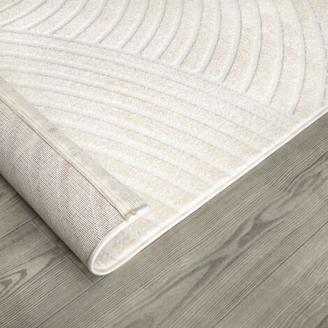 Paco Home Tapis Salon Chambre Adulte Poils Ras Uni Motif Scandinave Motif Geometrique 80x150 cm, Crème