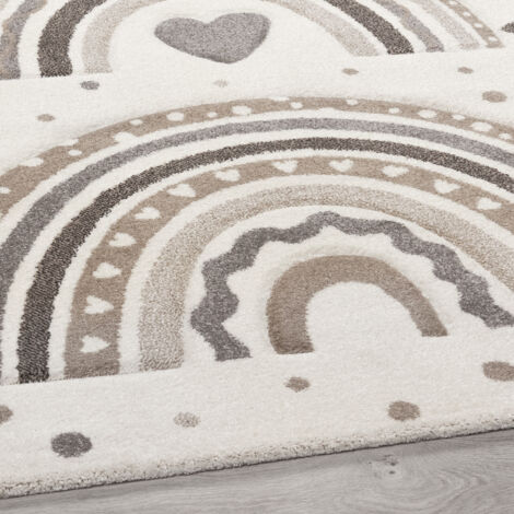 Tapis Chambre Enfant Paco Home - Motif 3D Arc-en-ciel, Rond 120 Cm, Polypropylène Doux, Lavable, Sans Substances Nocives